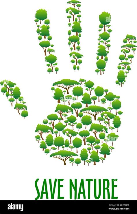 Save Nature Green Environment Protection Poster Green Eco Hand Symbol