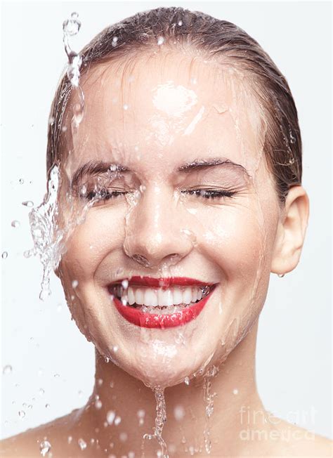 Smiling Woman Face With Dripping Water Photograph By Maxim Images Prints