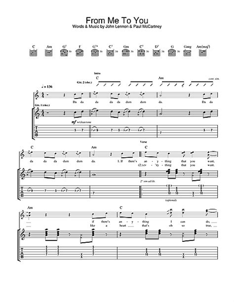 From Me To You Guitar Tab By The Beatles Guitar Tab 34397