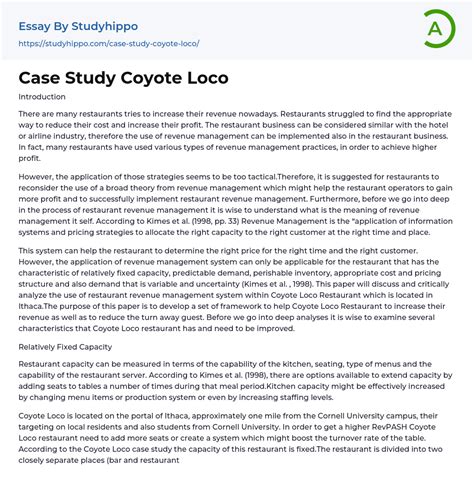 Case Study Coyote Loco Essay Example