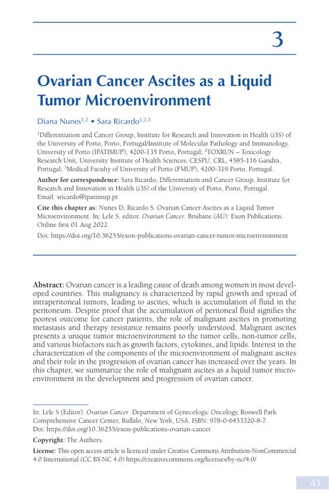 Pdf Ovarian Cancer Ascites As A Liquid Tumor Microenvironment