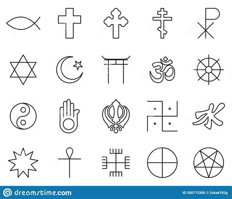 Religion Symbols Icons White On Black Sticker Set Big Stock Vector
