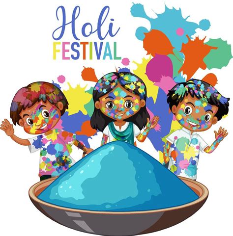 Happy Holi Fastival With Kids Cartoon Character 3742120 Vector Art At