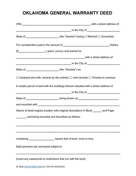 Oklahoma General Warranty Deed Form Deed Forms Deed Forms