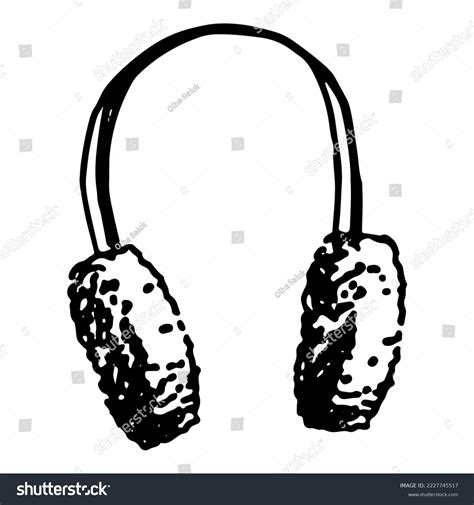 Doodle Warm Winter Earmuff Outline Drawing Stock Vector Royalty Free