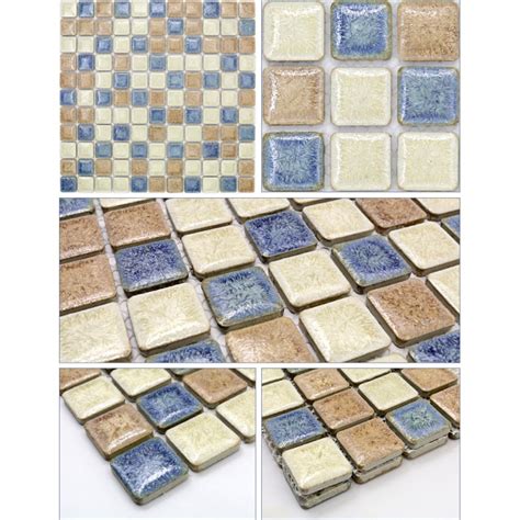 Italian Porcelain Tiles Swimming Pool Glazed Ceramic Mosaic Beige And