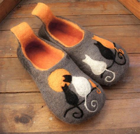 Felted Slippers Wool Slippers Cat Lovers T Womens Etsy Dog