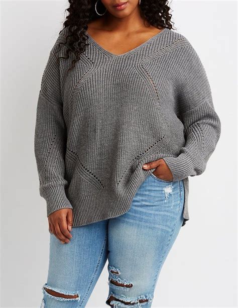 Charlotte Russe Plus Size Shaker Stitch Pullover Sweater Pullovers