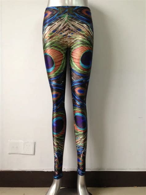 Fashion Women Colorful Peacock Feather Print Leggings Slim Fit Thin