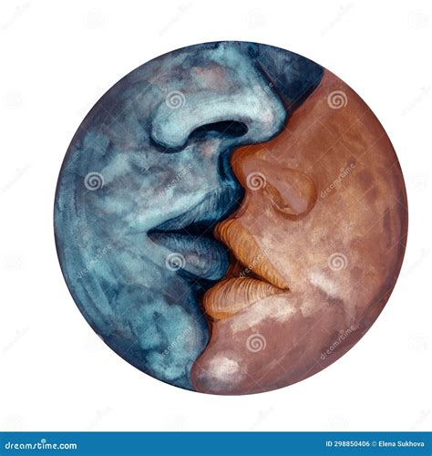 Watercolor Moon And Crescents With The Outlines Of A Tender Romantic