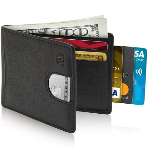 access denied leather slim wallets for men rfid mens wallet with pull strap front pocket