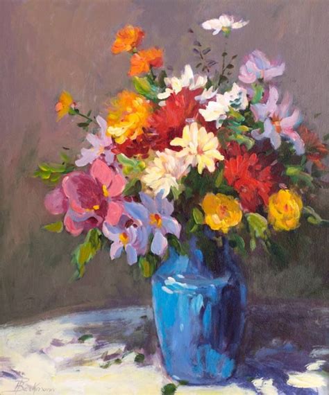 Blue Vase Of Spring Flowers Painting Flower Art Painting Acrylic