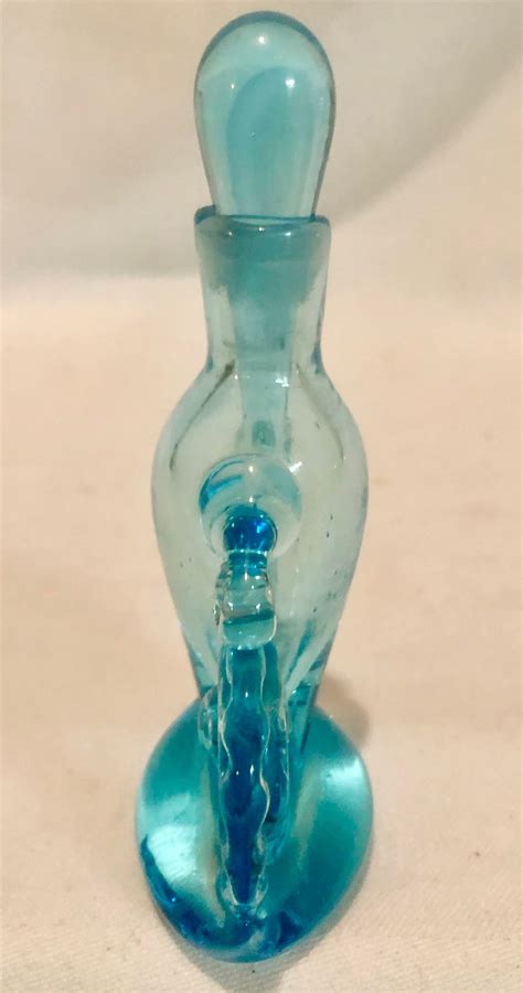 Vintage Handblown Aqua Glass Perfume Bottle