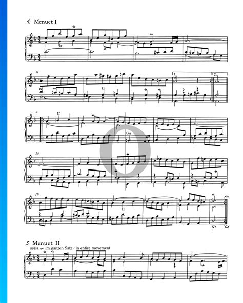 Französische Suite Nr 1 d Moll BWV 812 4 5 Menuet I und II Noten Piano Solo von Johann