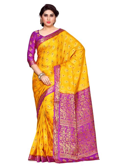 buy woven bangalore silk saree in yellow online snga325 utsav fashion