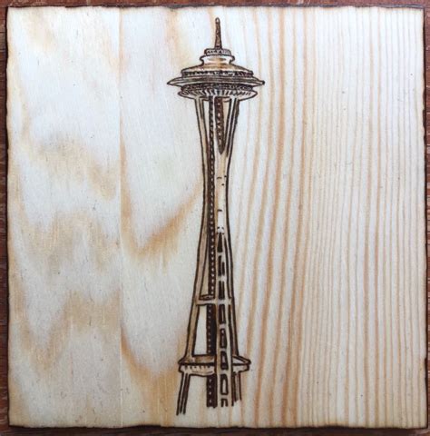 Space Needle 45” X 45” Space Needle Eiffel Tower Pyrography