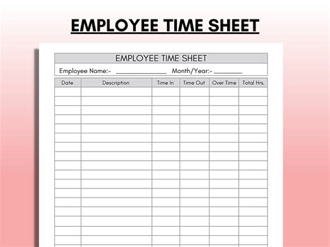 Employee Time Sheet Printable Time Card Work Schedule - Etsy UK