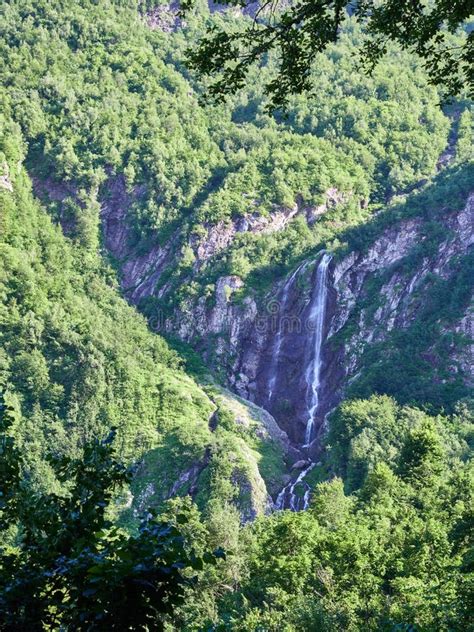 Majestic Views Of The Green Mountains With The Highest Waterfall Stock
