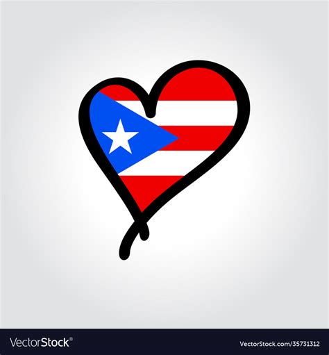 Puerto Rican Flag Heart Shaped Hand Drawn Logo Vector Image