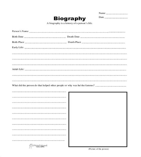 Biography Templates DOC PDF Excel