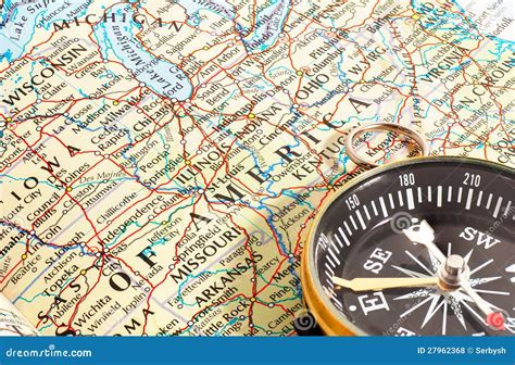 Compass And Map North America Stock Photo Image Of Discovery
