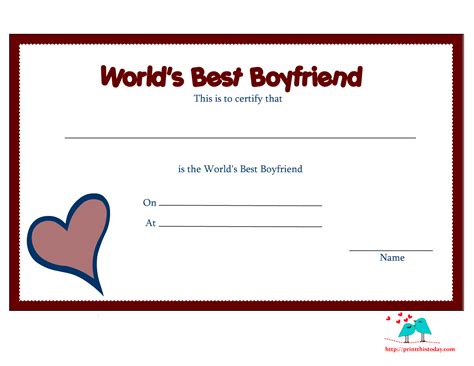 Free Printable Worlds Best Boyfriend Certificates