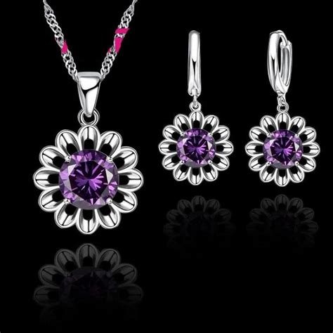Sterling Silver Wedding Jewelry Crystal Pendant Necklace Earrings Set