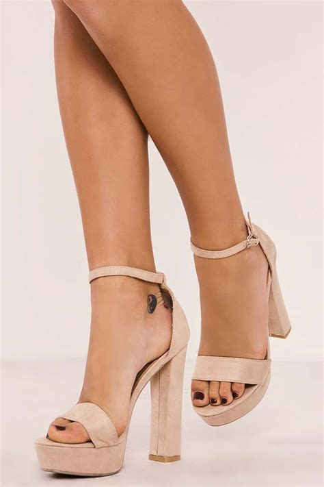 Nude Faux Suede Platform Barely There Heels In The Style