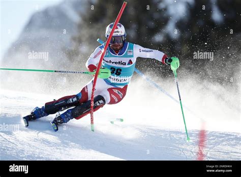 Switzerlands Luca Aerni Competes During An Alpine Ski World Cup Mens