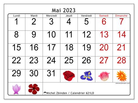 Calendrier Mai 2023 à Imprimer “621ld” Michel Zbinden Be