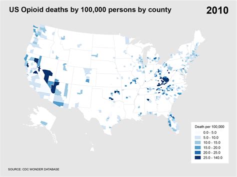 [map] Us Opioid Deaths By 100 000 Persons By County 2010 2015 [1668 × 1251]  On Imgur