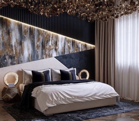Art Deco Style Black And Gold Luxury Bedroom Decor With Geometric Black