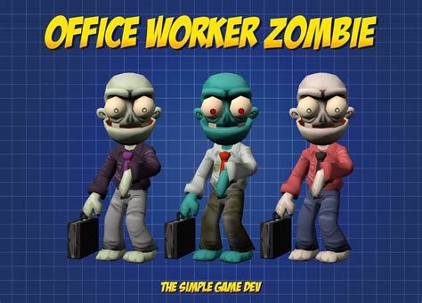 3d model office worker zombie vr ar low poly rigged animated cgtrader