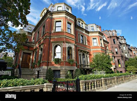 Massachusetts Boston Red Brick Mansion In Back Bay Neighborhood Row Of