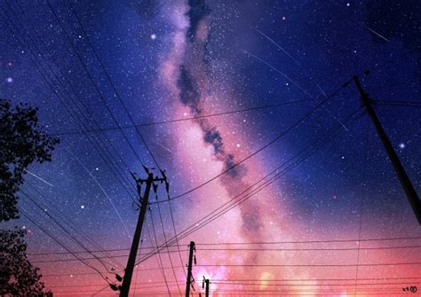 Wallpaper Anime Landscape Night Starry Sky Milky Way Scenic