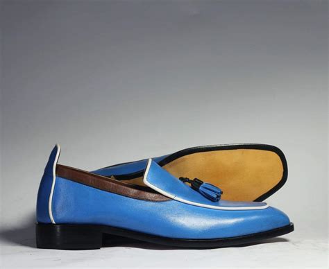 Bespoke Blue Tussle Leather Loafers For Mens Dressformal