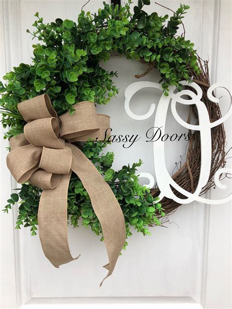 Everyday Wreath-Eucalyptus Wreath-Boxwood Wreath-Greenery Wreath-Monogram Front Door Wreath