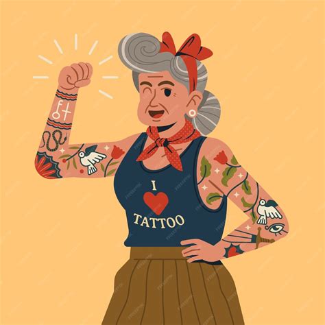 Premium Vector Flat Tattooed Old People Illustration