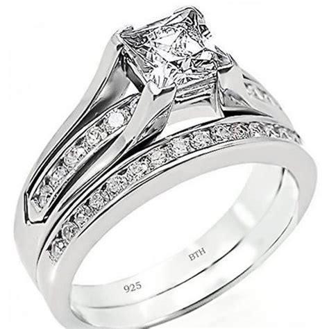 Cubic zirconia engagement statement cubic zirconia engagement rings are also offered, which are sure to up the style quotient of any outfit and help you look your best. Sterling Silver Cubic Zirconia Engagement Ring Wedding Band Bridal Ring Set | Wedding rings sets ...