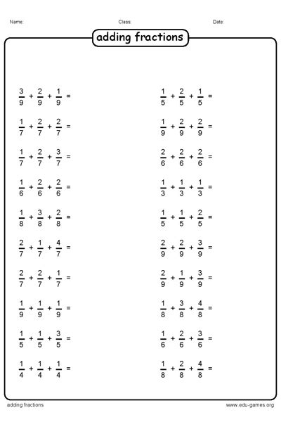 adding  fraction worksheets   denominators