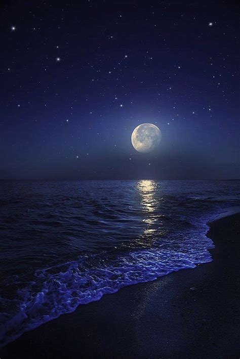 Pin By Immortality On Paisajes Ocean At Night Beach At Night Beautiful Moon