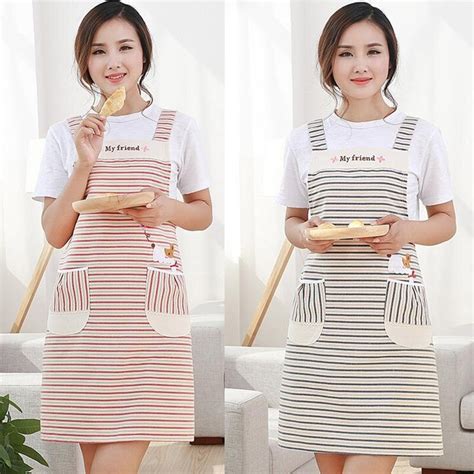 1pcs striped cotton linen apron woman adult bibs home cooking baking coffee shop cleaning aprons