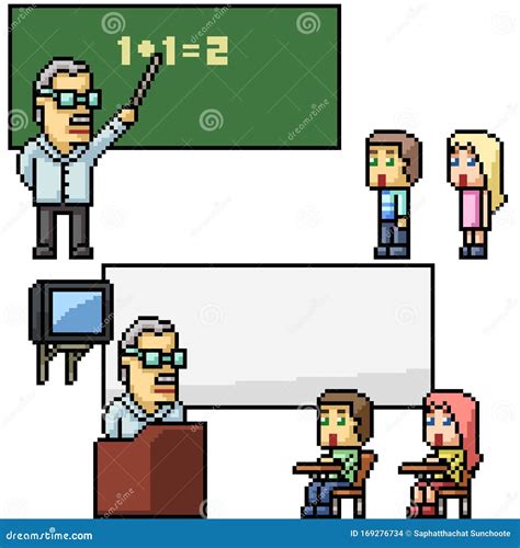 Vector Pixel Art School Education Stock Vector Illustration Of Cute