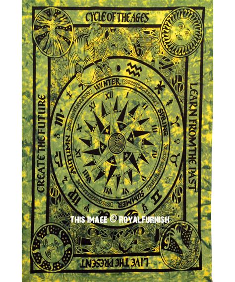 It is finished off with a celtic knot border. Green Celtic Cycle of Ages Tapestry, Tie Dye Wall Hanging Bedding Bedspread - RoyalFurnish.com