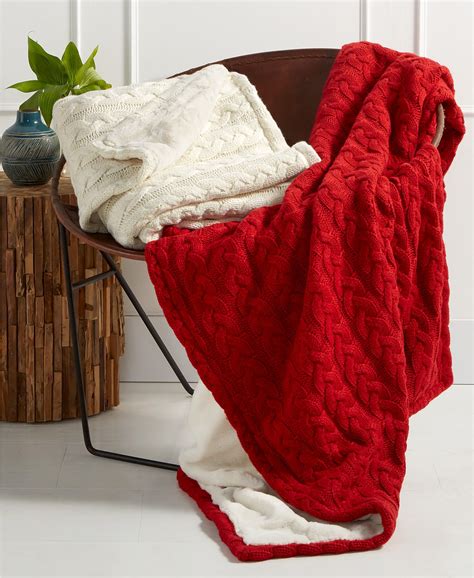 Martha Stewart Collection Solid Cable Knit Throw With Faux Fur Reverse