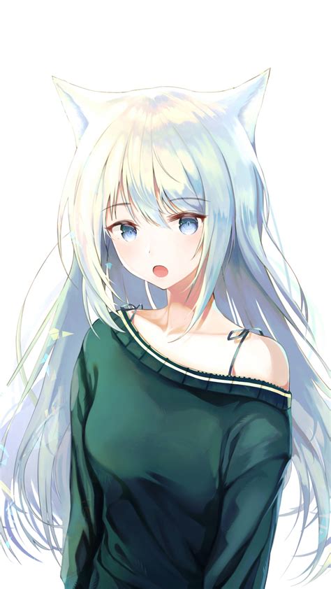 Download Wallpaper 1440x2560 White Hair Curious Hangover Anime Girl