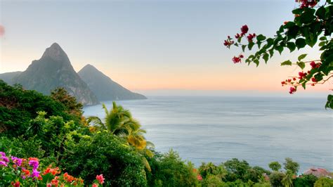 Panoramic View Of Saint Lucias Twin Pitons At Sunrise Windows
