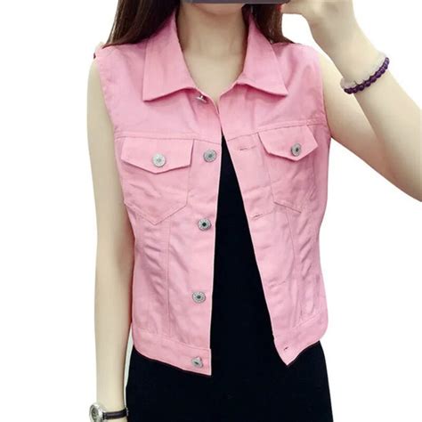 Single Breasted Denim Vest Candy Colored Slim Sleeveless Jeans Jacket