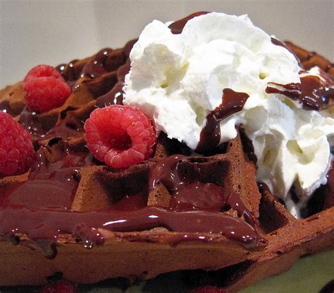 Chocolate Waffles Drizzled With Chocolate Sauce The Spiced Life