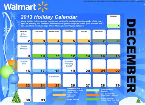 2013 Walmart Holiday Calendar